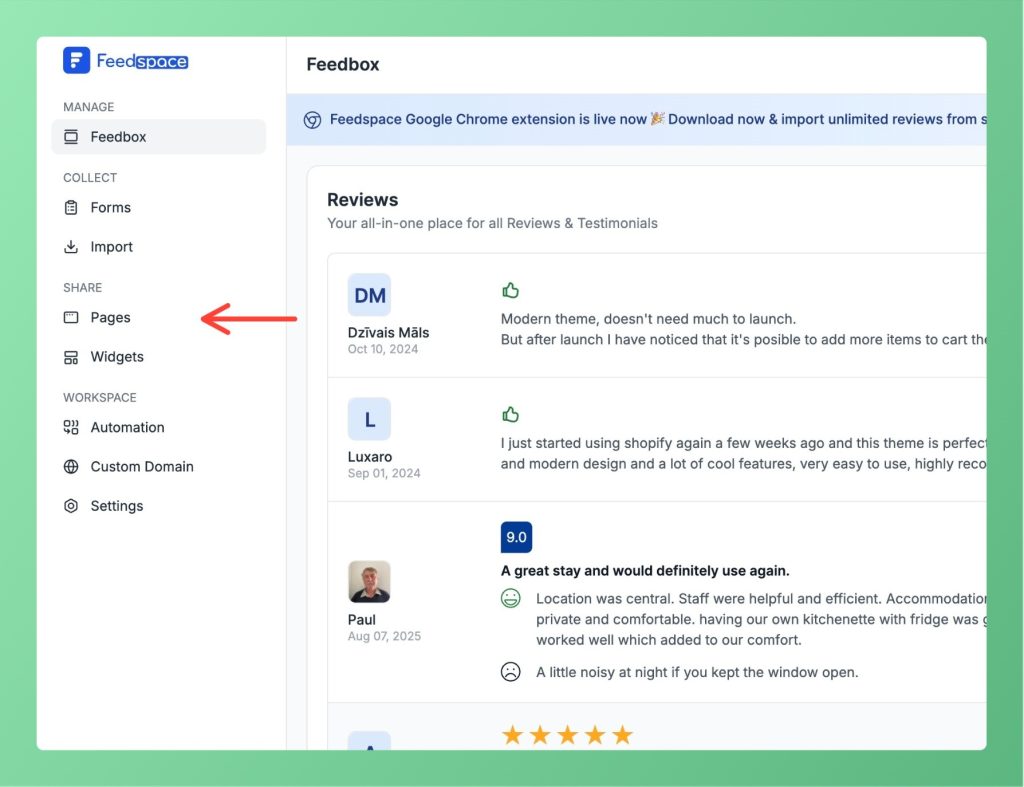Navigate to Pages page