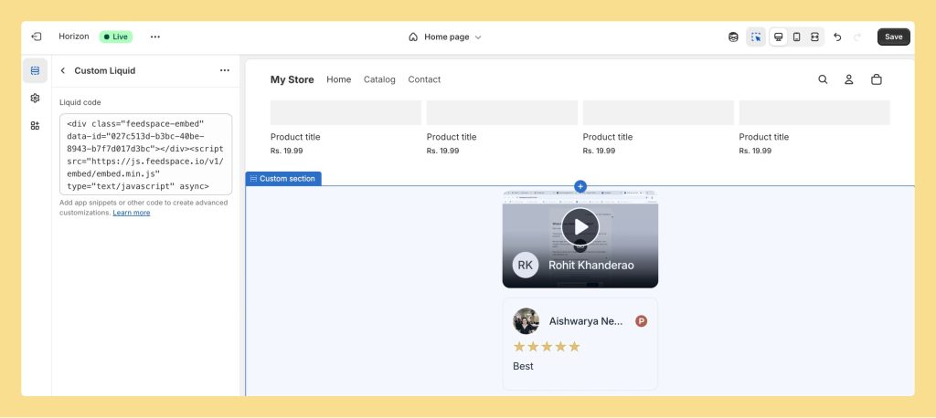 Custom HTML editor in Shopify with embed code input box