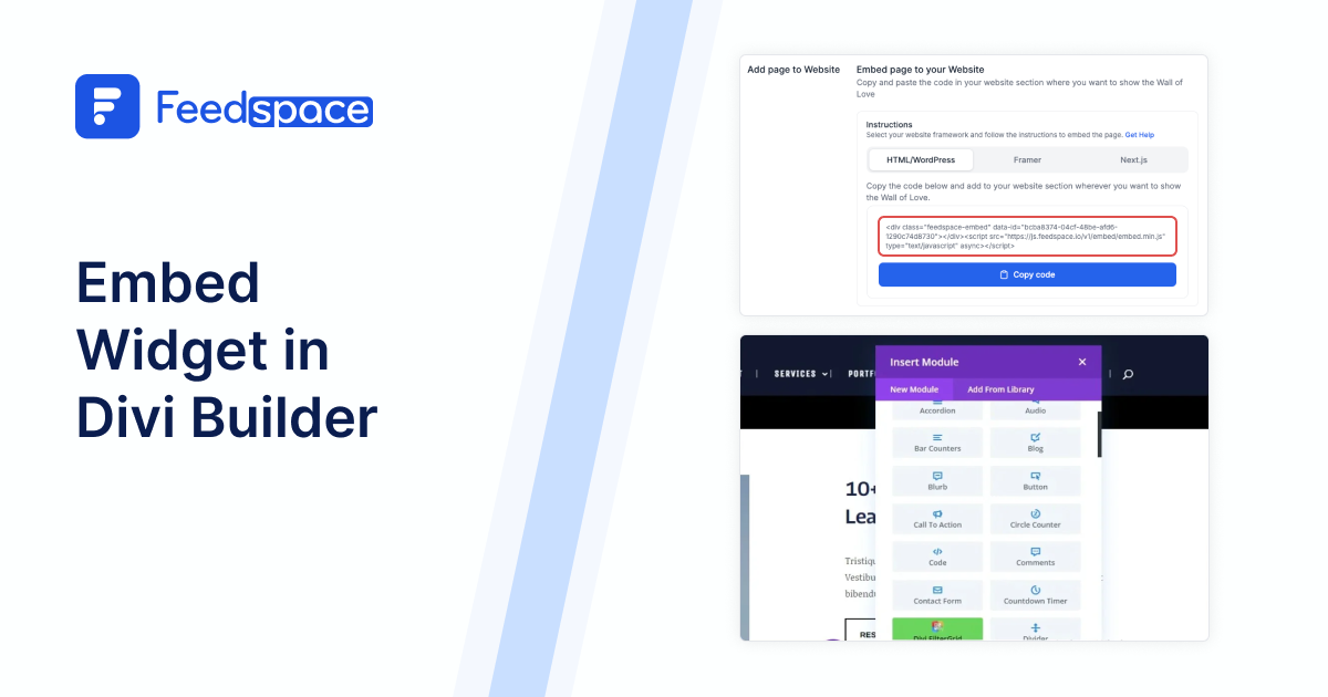 Embed Feedspace Widget in Divi Builder
