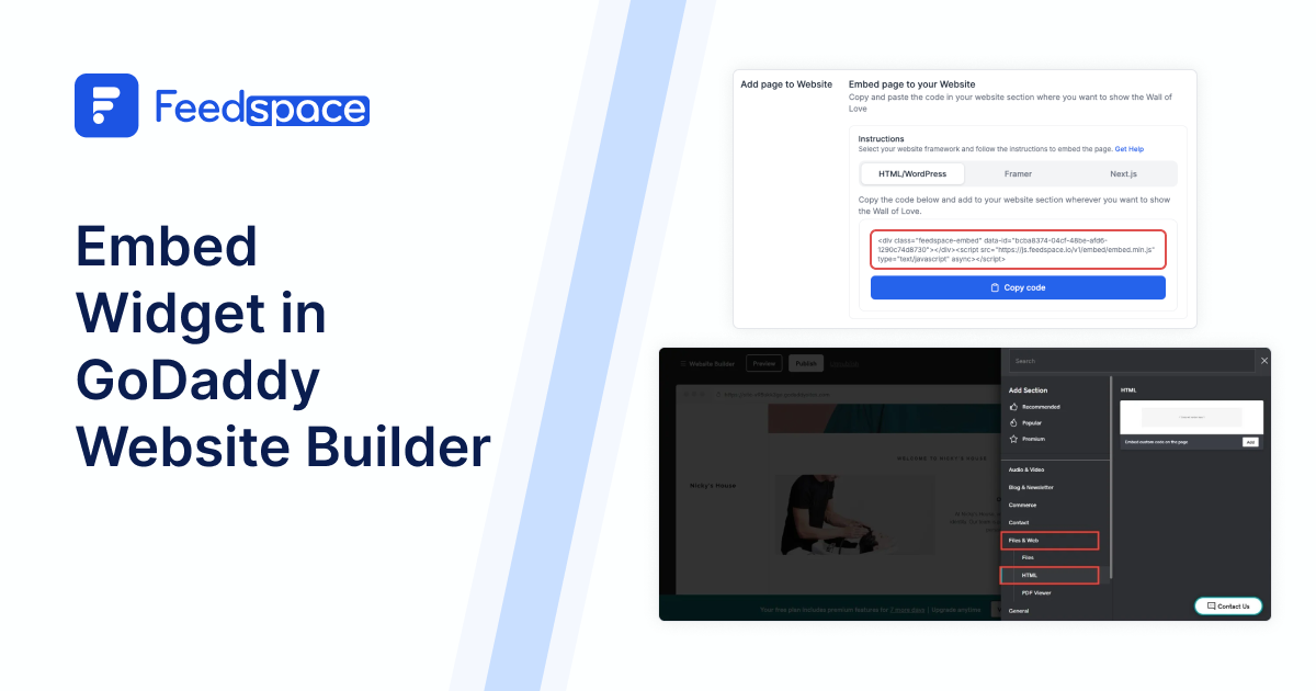 Embed Feedspace Widget on Your GoDaddy Website Builder